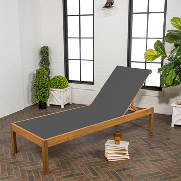 Lagunan 77.56"x26.38" Modern Minimalist Adjustable Acacia Wood Chaise Outdoor Lounge Chair - JONATHAN Y